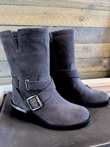 Neu Vince Camuto Wethima Moto Stiefel 6,5 Dark Slate Verona Leder Wildleder - Bild 1 von 22