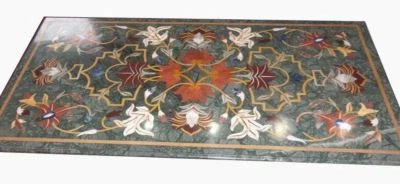 48" x 24" Green Marble Inlay Semi Precious Stones pietra dura Work - Image 1 of 2