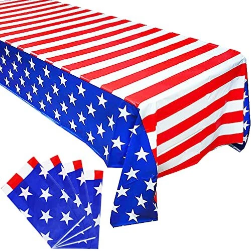 4PCS American Flag Tablecloth, 4th of July Patriotic Table Cover (54"x108")  - Image 1 of 4