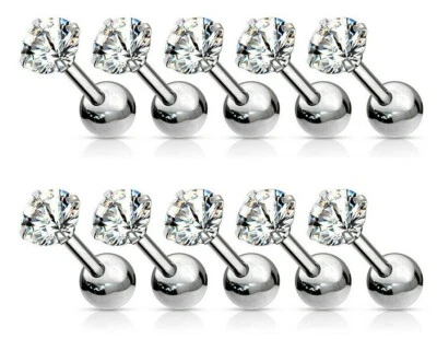 Juego de 10 puntas redondas transparentes gemas anillos tragus barras de cartílago 16 g Foto 1 de 2