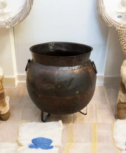 Vintage Iron Pot Round Planter Hand Crafted in Iron Original Old with Handles - Picture 1 of 17