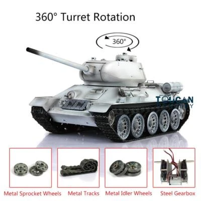 Henglong 1/16 7.0 Soviet T34-85 RTR RC Tank BB IR 3909 Metal Tracks 360°Turret - Image 1 of 4