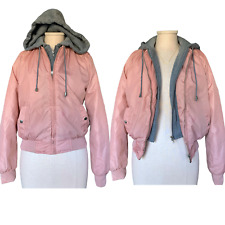 AMBIANCE OUTERWEAR Hooded Zip Up Jacket Windbreaker Pink Gray Active Medium