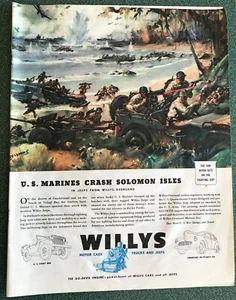 Marines Attack Solomon Islands In Jeeps WWII Willy's Overland Ad, Jeeps - Picture 1 of 1