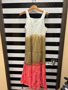 Women NWT "AREA" white/coral/tan sleeveless sundress. Size large - Picture 1 of 2