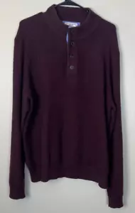 Jos A Bank Sweater Mens Extra Large Maroon 1905 1/4 Button Pullover Casual - Picture 1 of 8