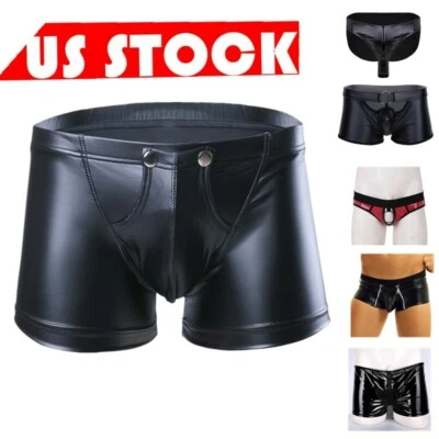 Ropa interior de cuero sintético para hombre Calzoncillos boxer Pantalones cortos Calzoncillos Bolsa gay Bragas Foto 1 de 2