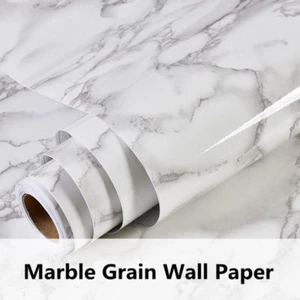 White Marble Vinyl Wallpaper adhesive StickHome Cabinet Kitchen Decal Waterproof - Picture 1 of 18