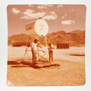Spraying Down Desert Girl Photo 1960s Outdoor Shower Portable Toilets A3761 - Picture 1 of 2