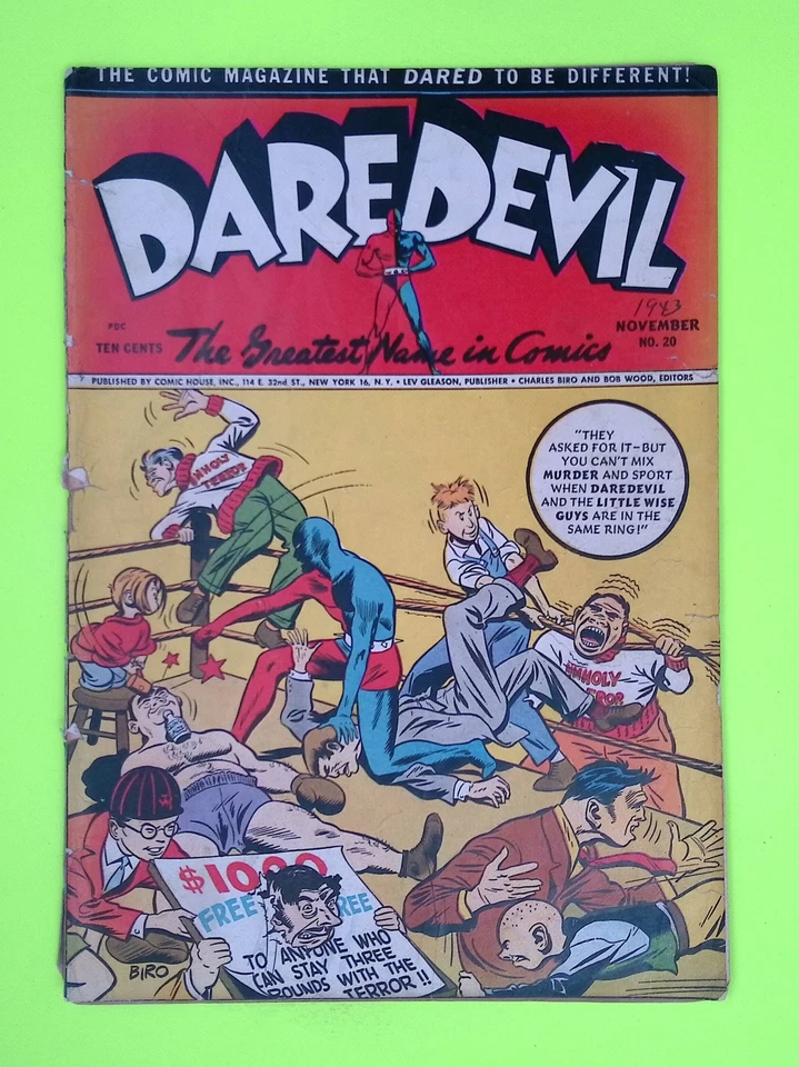 Libro de historietas de bajo grado Daredevil Comics #20 1943 Lev Gleason Publications A71-4 Foto 1 de 2