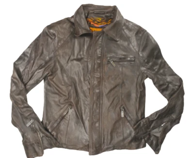 ETRO Mens Leather Jacket M US S Slim Fit Brown Vintage Biker Aviator — 第 1/4 张图片