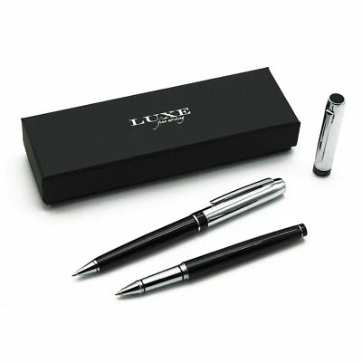 Edles Schreibset Rollerball und Kugelschreiber mit Metallgehäuse in Geschenketui - Bild 1 von 3