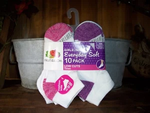 FRUIT OF THE LOOM GIRLS SOCKS 10 PACK LOW CUTS SIZE 10.5-4 MED SCHOOL CLOTHES - Picture 1 of 1