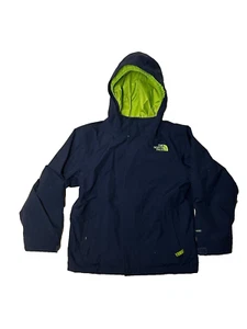 The North Face boys XS jacket navy blue & neon green hooded raincoat - Picture 1 of 15