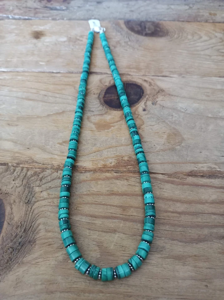 Collar de malaquita genuina y plata de ley; 21" de largo NKL24-5 Foto 1 de 1