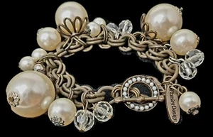 Pulsera de eslabones de cadena gruesos de saqueo de 8" colgante de perlas de imitación palanca vintage - Imagen 1 de 12