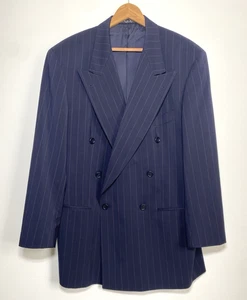Vintage Hugo Boss Double Breasted Wool Suit Jacket Pin Stripes Made in USA Sz 45 - Picture 1 of 19