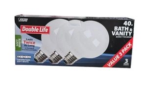 FEIT ELECTRIC 40G25/W/3 40W DOUBLE LIFE BATH & VANITY G25  | SOFT WHITE | 3 PACK - Picture 1 of 5