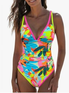 Popvil Women's One Piece Tummy Control Swimsuit, V Neck, Slimming Size Larger - Picture 1 of 2