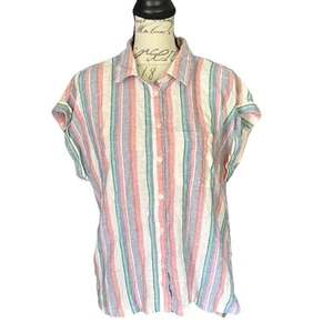Orvis Classic Collection Linen Blend Striped Button Front Shirt Medium - Picture 1 of 5