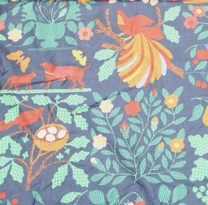 Kaufmann Museum of American Folk Art 1982 Interiors Fabric Birds Dog Cat Fruit - Picture 1 of 7