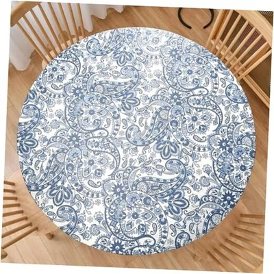  Luxury Paisley Round Vinyl Tablecloth with 56" (Round) Paisley Navy Blue - Image 1 of 4