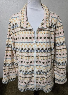 2X 3X Damart womens jacket NEW white pink tan fleece long sleeve zip - Image 1 of 3