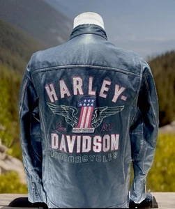 Harley Davidson Men LONG WAY Leather Jacket #1 Distressed Large 98089-15VM Black - Picture 1 of 10