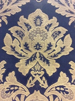 BLUE GOLD BROCADE UPHOLSTERY FABRIC 6.60m Flame Retardant - Image 1 of 4