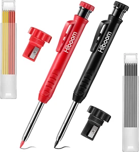 Hiboom 2 Pack Solid Carpenter Pencil with 14 Refill, Long Nosed Deep Hole - Picture 1 of 10
