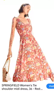 NWT Springfield Women Midi Floral Fitted waist tie knot strap sleeve Small - Picture 1 of 5