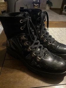 Eric Michael Donna Boot Black Patent-  8.5  Ankle Boots,  Bootie Lace/zip Dressy - Picture 1 of 14