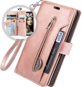 Galaxy S7 Wallet Case for Women/Men,Auker Trifold 9 Card Holder Premium Folio Fl - Picture 1 of 7