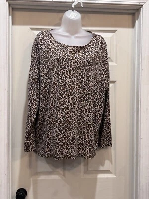 Top de algodón tejido con estampado de leopardo cuello redondo Westbound -2XL Foto 1 de 4