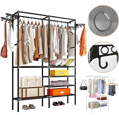 Kleiderständer Garderobenständer Kleiderstange Mit Ablagen Hakens Weiß/Schwarz - Bild 1 von 4