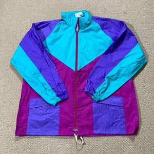 Vintage Waterproof Jacket Mens XL Neon Multi Festival Rain Anorak Pac a Mac - Picture 1 of 10