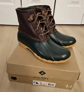 Sperry Women's Salt Water Waterproof Leather Green Rubber Duck Boots Sz 6.5 NEW - Picture 1 of 5