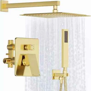 Sistema de Ducha Kurpot, Juego de Grifo de Ducha Dorado con Válvula de Ducha y Kit de Ajuste - Imagen 1 de 10
