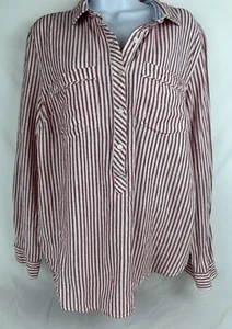 Tommy Hilfiger Womens Linen Blend Roll Sleeve Top XL Old Money County Club Red - Picture 1 of 11