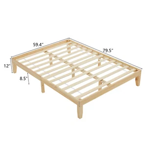 Twin Full Queen King Solid Wood Platform Bed Frame Strong Wood Slat Support - Picture 1 of 32