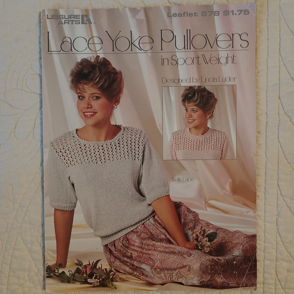 1987 Vtg Leisure Arts Lace Sweaters Knitting & Crochet Pattern Book Leaflet 578 - Image 1 of 4