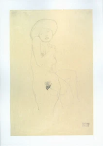 GUSTAV KLIMT NU PORTRAIT CRAYONNÉ TIRAGE FORMAT A4 - Picture 1 of 1