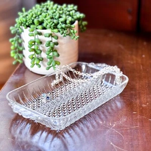 Vintage Anchor Hocking Hobnail & Ray Divided Relish Dish Scroll Handles 8.5 in - Picture 1 of 7