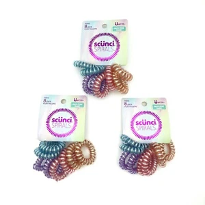 PAQUETE de 8 PIEZAS (24 en total) Colapines para cabello Scunci sin abolladuras brillo espiral - Imagen 1 de 3