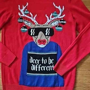 H&M Deer to be Different Red Christmas Holiday Sweater Boy's Youth Size 14 NWOT - Picture 1 of 10