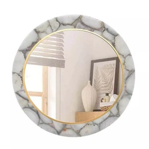 18" Round Agate Wall Mirror Luxury Hanndmade Arts Crystal Gemstone Home Decors - Picture 1 of 7