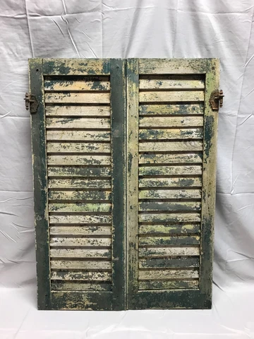 Pair VTG Destressed Green Antique House Wood Window Shutters 12x34 Old 649-23B Cover