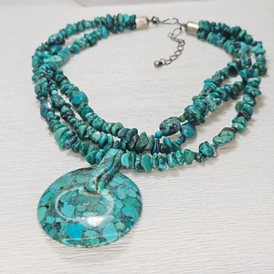 Turquoise 3 Strand Pendant BOLD Necklace Jay King 925 DRT - Picture 1 of 7