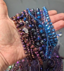 METALLIC AB Blue Purple BEAD LOT 3+lbs 60 strands Glass Czech BULK Facet - Picture 1 of 23