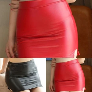 Hot Sale Skirt Low Waist Tight Tight Stretch Wet Wet Look Womens Look Low Waist - Picture 1 of 19